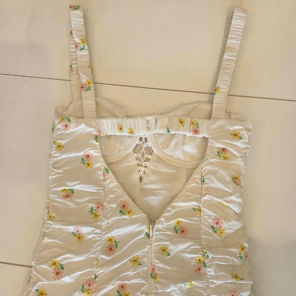 For Love Lemons Floral‎ Ruched Corset Mini Dress Coquette Lace Up XS - Picture 10 of 16